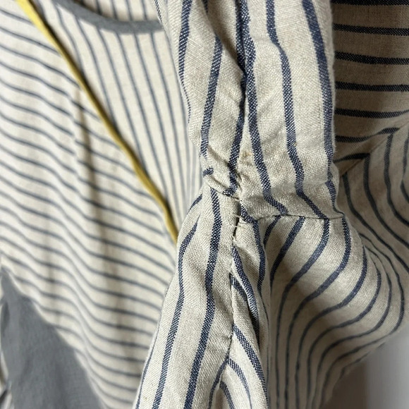 KHANGURA 100% Linen Lagenlook Artsy Striped Hi Low Tunic Mixed Print Blouse - Picture 6 of 12